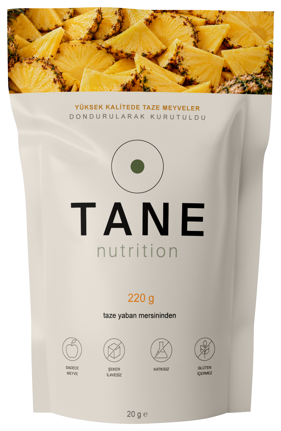 TANE Nutrition dondurularak kurutulmuş dilim ananas 25 g ambalajı