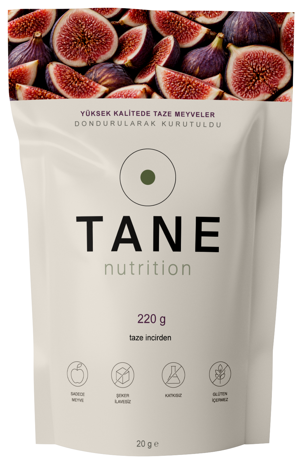 TANE Nutrition dondurularak kurutulmuş dilim i̇ncir 20 g ambalajı